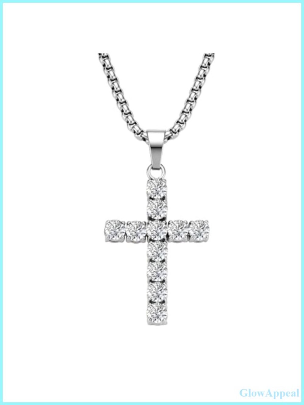 Cubic Zirconia Cross Pendant Necklace Gold Plated Stainless Steel 27.6 in